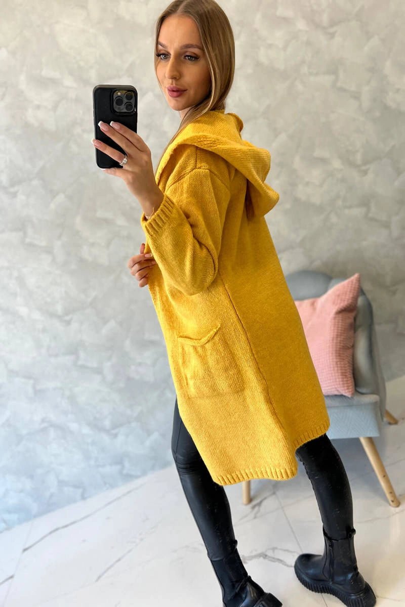 Cardigan with a hood and pockets 2020 - 10 / – Mustard цвет / color | Lexline Fashion