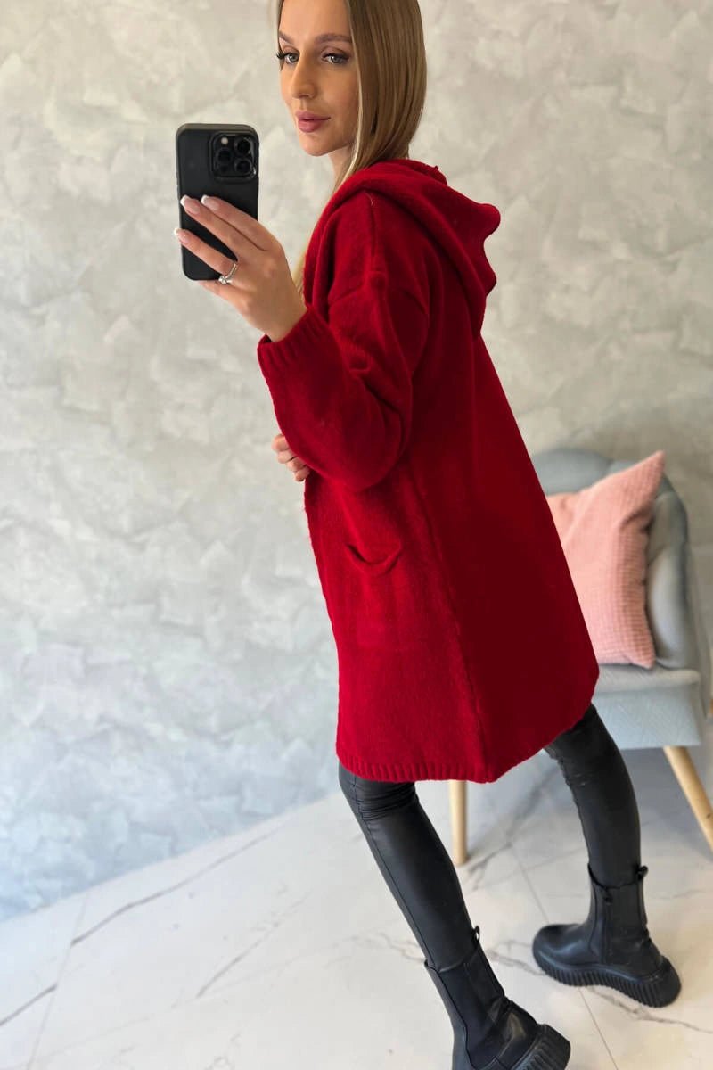 Cardigan with a hood and pockets 2020 - 10 / – Red цвет / color | Lexline Fashion