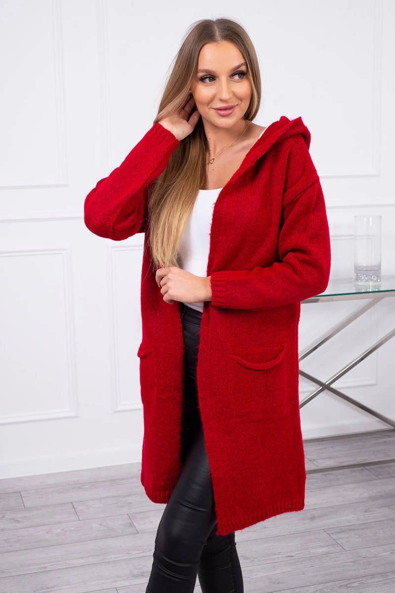 Cardigan with a hood and pockets 2020 - 10 / – Red цвет / color | Lexline Fashion