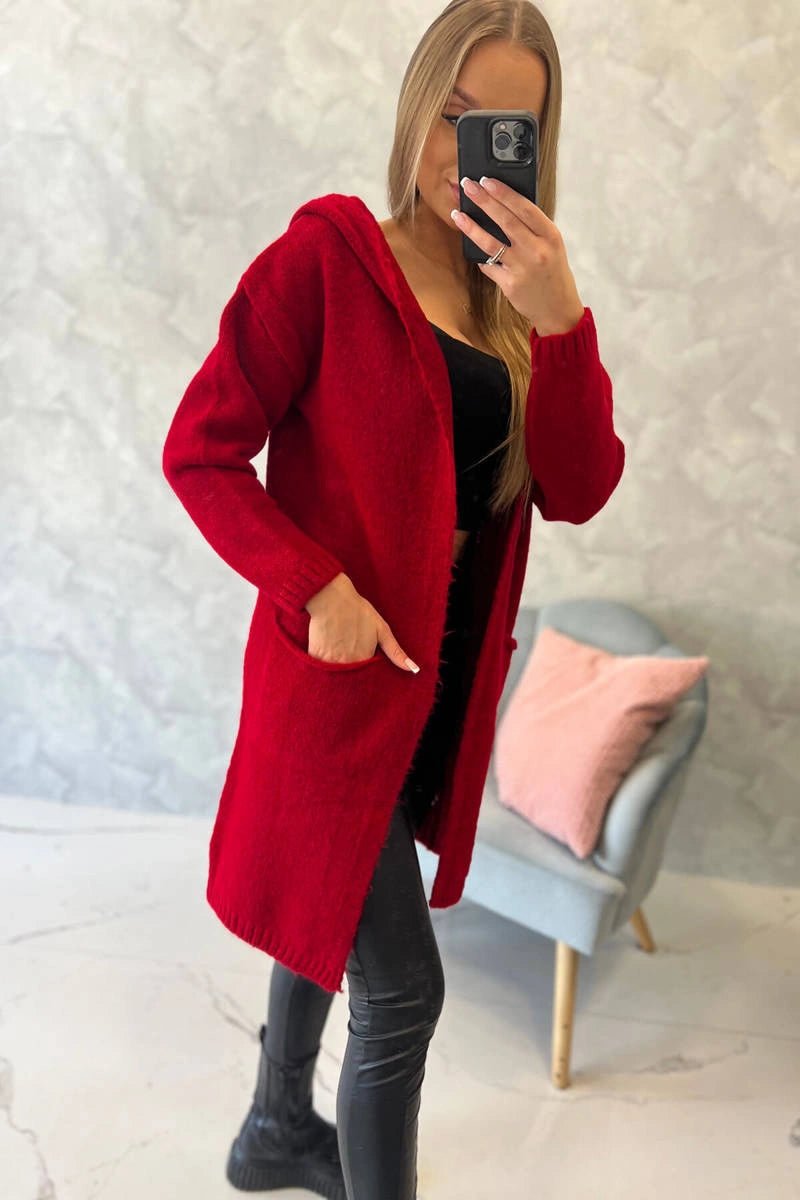 Cardigan with a hood and pockets 2020 - 10 / – Red цвет / color | Lexline Fashion