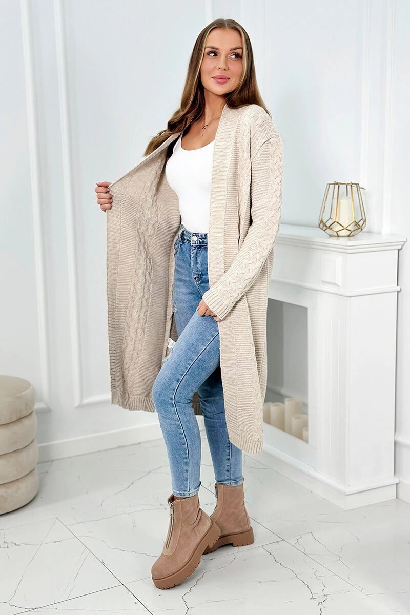 Cardigan with cable knit 2019 - 1 / – Beige цвет / color | Lexline Fashion