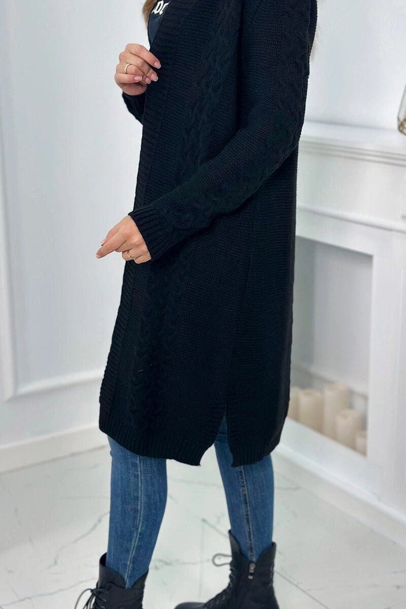 Cardigan with cable knit 2019 - 1 / – Black цвет / color | Lexline Fashion