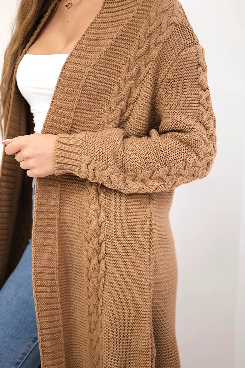Cardigan with cable knit 2019 - 1 / – Camel цвет / color | Lexline Fashion