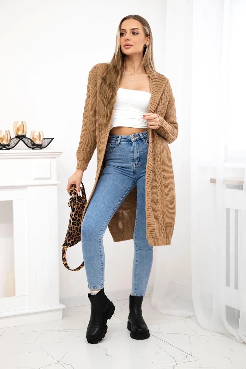 Cardigan with cable knit 2019 - 1 / – Camel цвет / color | Lexline Fashion