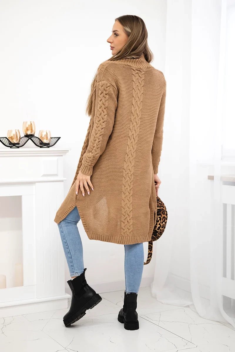 Cardigan with cable knit 2019 - 1 / – Camel цвет / color | Lexline Fashion