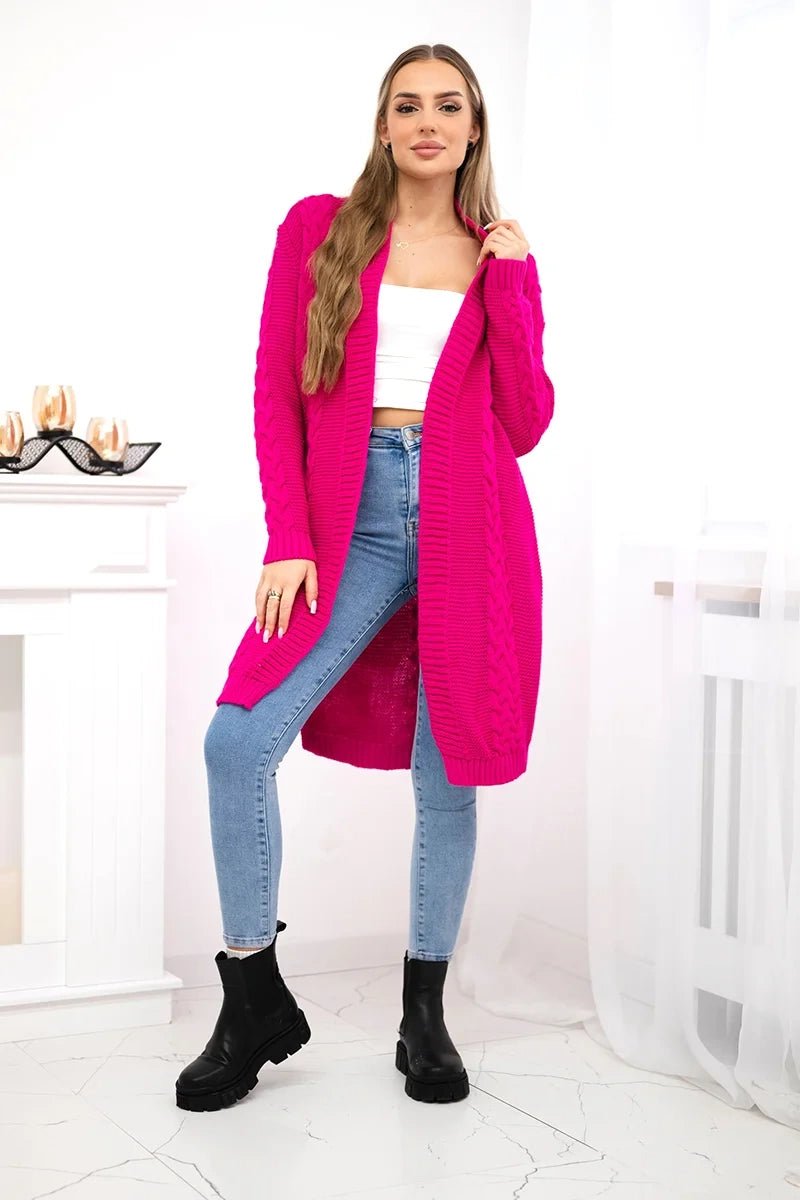 Cardigan with cable knit 2019 - 1 / – Fuchsia цвет / color | Lexline Fashion