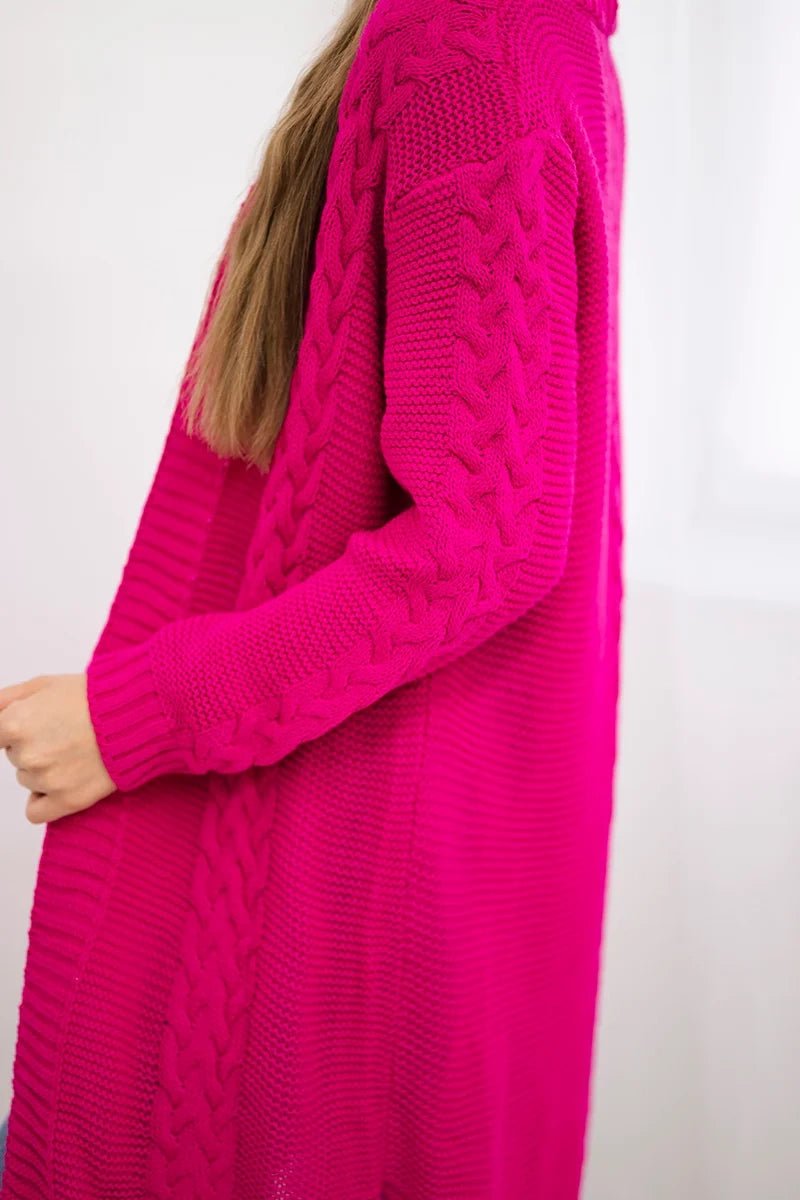 Cardigan with cable knit 2019 - 1 / – Fuchsia цвет / color | Lexline Fashion