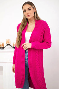 Cardigan with cable knit 2019 - 1 / – Fuchsia цвет / color | Lexline Fashion