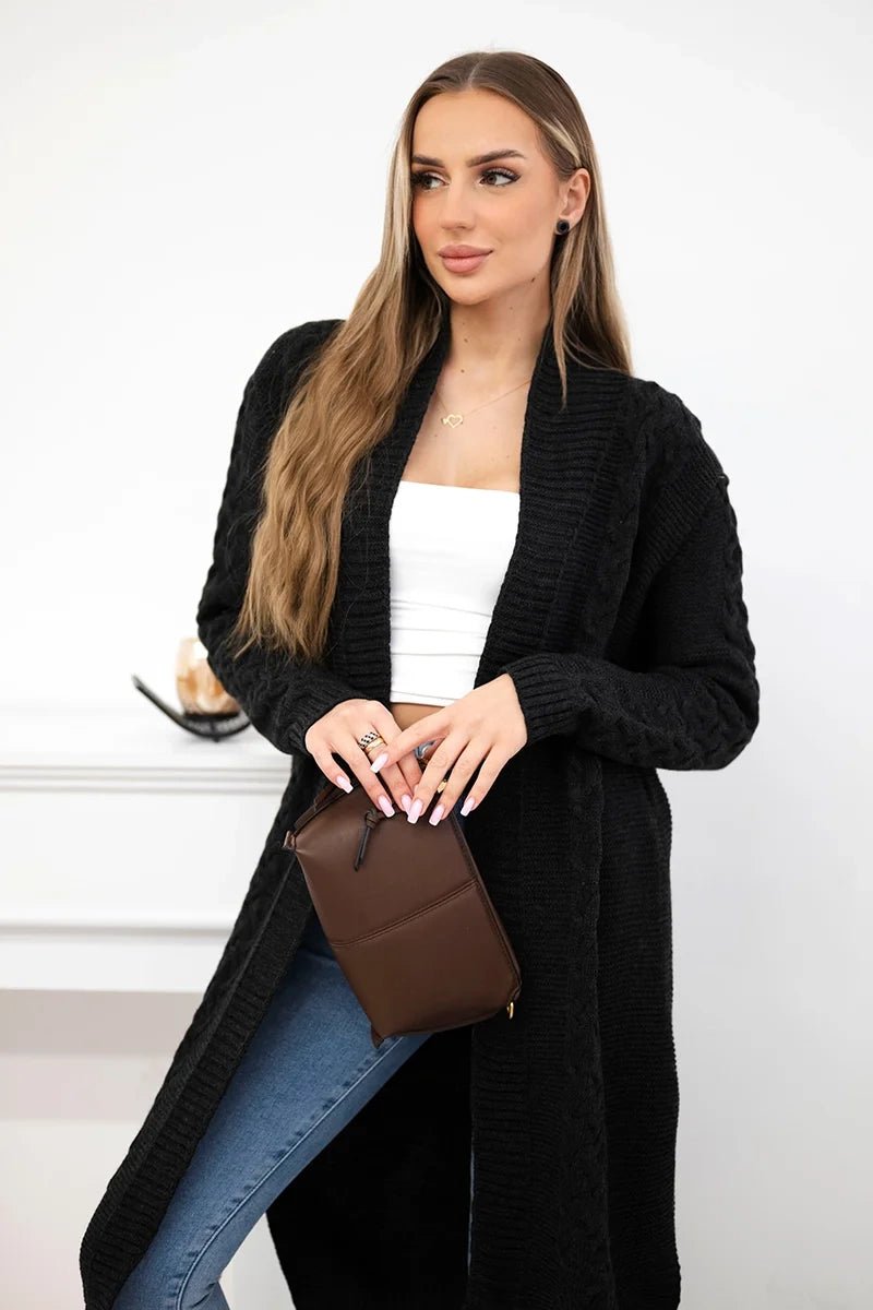 Cardigan with cable knit 2019 - 1 / – Graphite цвет / color | Lexline Fashion