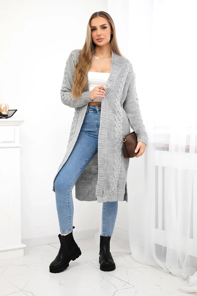 Cardigan with cable knit 2019 - 1 / – Gray цвет / color | Lexline Fashion