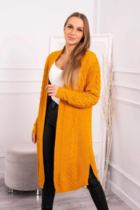 Cardigan with cable knit 2019 - 1 / – Mustard цвет / color | Lexline Fashion