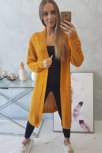 Cardigan with cable knit 2019 - 1 / – Mustard цвет / color | Lexline Fashion