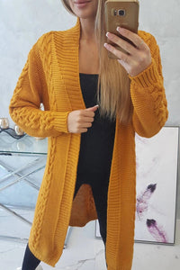 Cardigan with cable knit 2019 - 1 / – Mustard цвет / color | Lexline Fashion