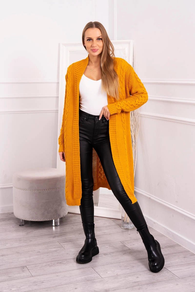 Cardigan with cable knit 2019 - 1 / – Mustard цвет / color | Lexline Fashion