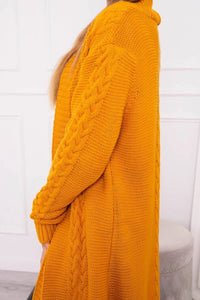 Cardigan with cable knit 2019 - 1 / – Mustard цвет / color | Lexline Fashion