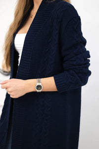 Cardigan with cable knit 2019 - 1 / – Navy blue цвет / color | Lexline Fashion