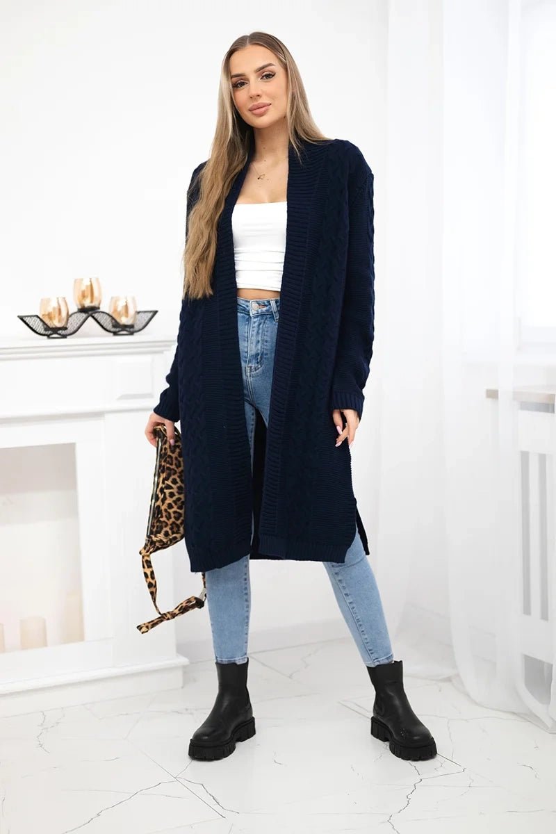 Cardigan with cable knit 2019 - 1 / – Navy blue цвет / color | Lexline Fashion