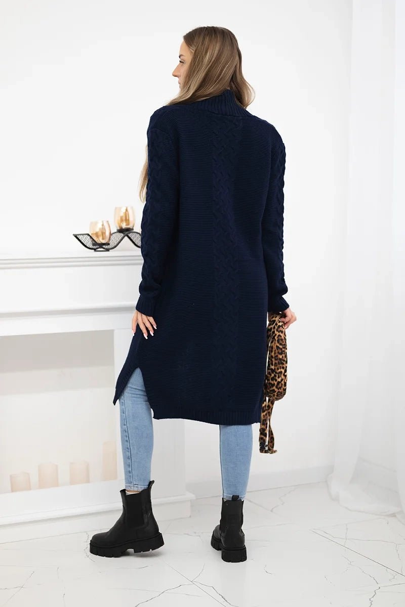 Cardigan with cable knit 2019 - 1 / – Navy blue цвет / color | Lexline Fashion