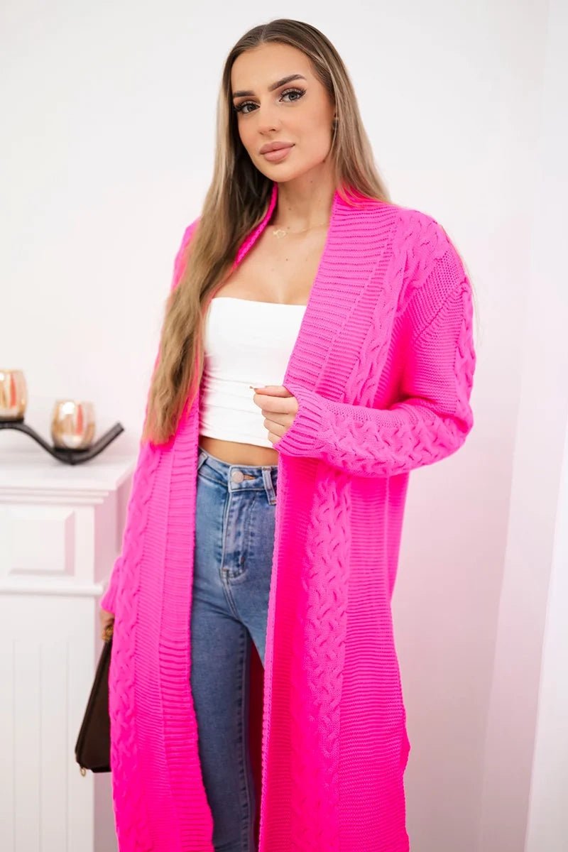 Cardigan with cable knit 2019 - 1 / – Neon pink цвет / color | Lexline Fashion