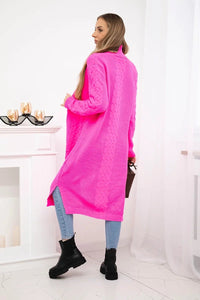 Cardigan with cable knit 2019 - 1 / – Neon pink цвет / color | Lexline Fashion