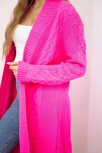 Cardigan with cable knit 2019 - 1 / – Neon pink цвет / color | Lexline Fashion
