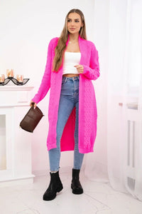 Cardigan with cable knit 2019 - 1 / – Neon pink цвет / color | Lexline Fashion