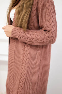 Cardigan with cable knit 2019 - 1 / – Pink || Dark цвет / color | Lexline Fashion