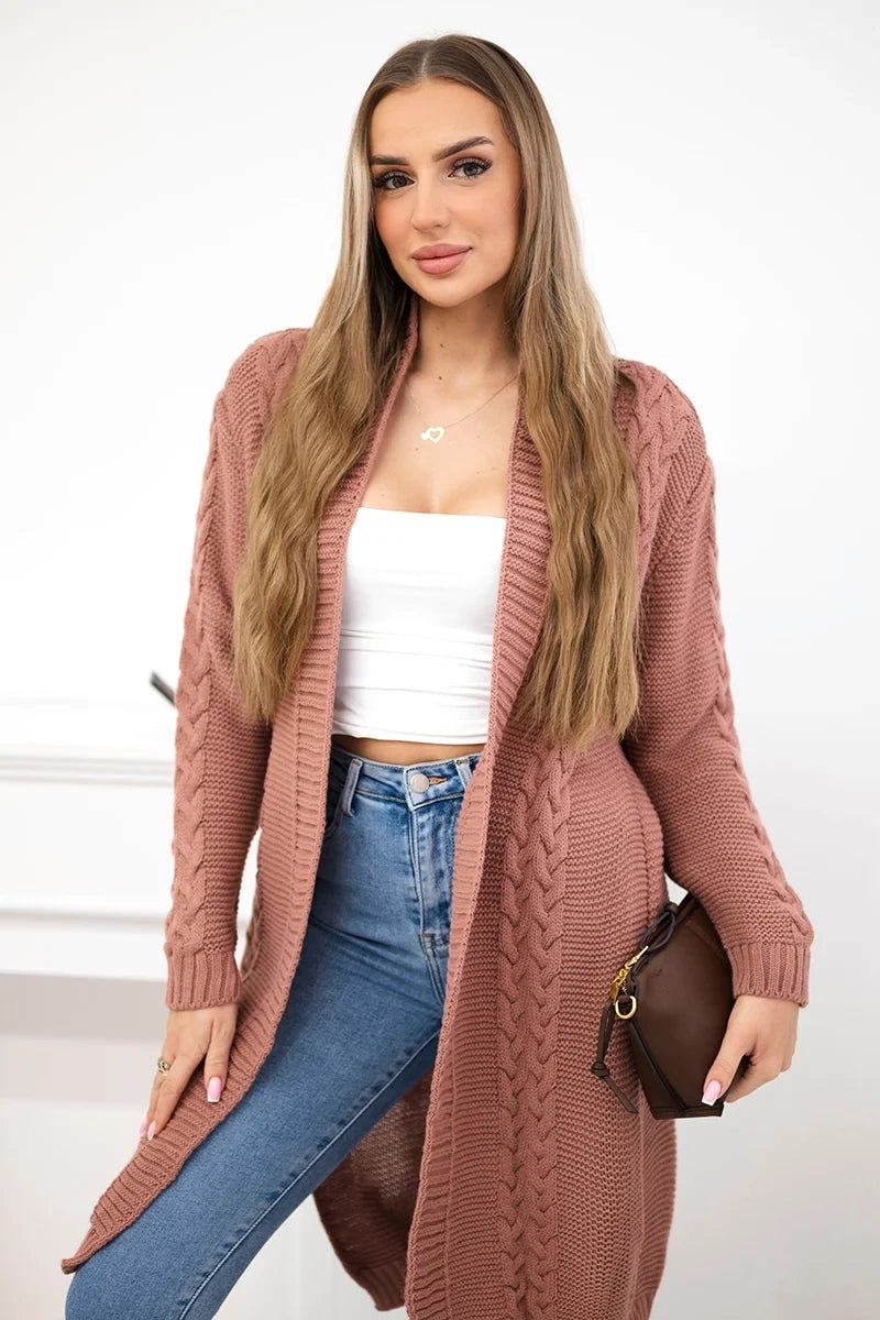 Cardigan with cable knit 2019 - 1 / – Pink || Dark цвет / color | Lexline Fashion
