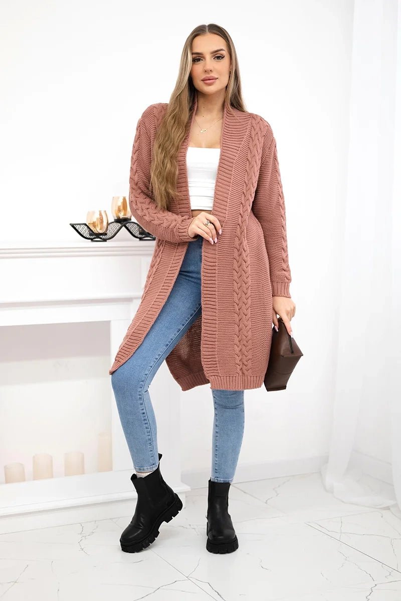 Cardigan with cable knit 2019 - 1 / – Pink || Dark цвет / color | Lexline Fashion