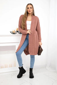 Cardigan with cable knit 2019 - 1 / – Pink || Dark цвет / color | Lexline Fashion
