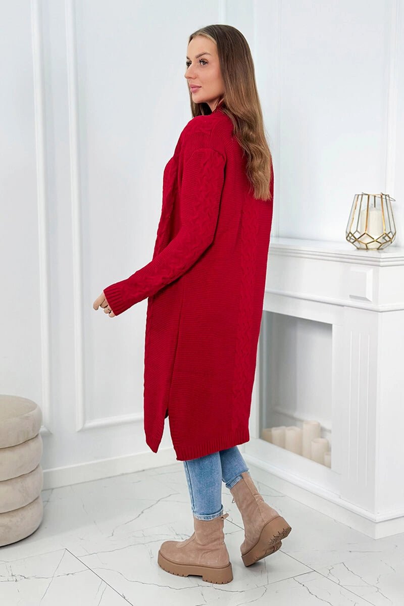 Cardigan with cable knit 2019 - 1 / – Red цвет / color | Lexline Fashion