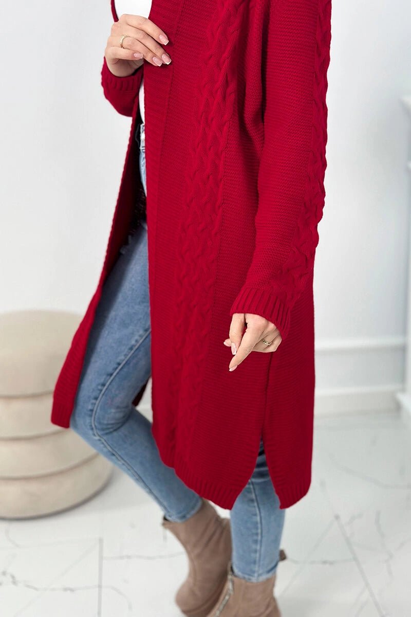Cardigan with cable knit 2019 - 1 / – Red цвет / color | Lexline Fashion