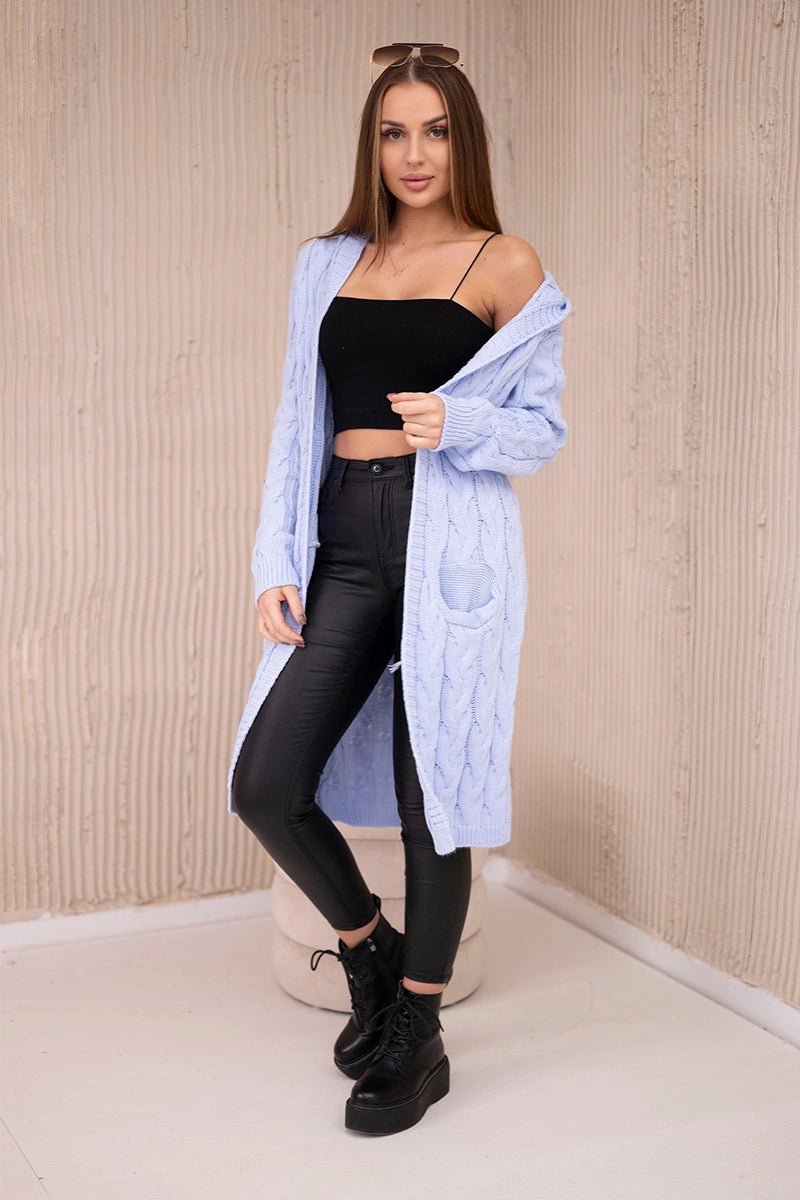 Cardigan with hood and pockets 2019 - 24 / – Light | Blue цвет / color | Lexline Fashion