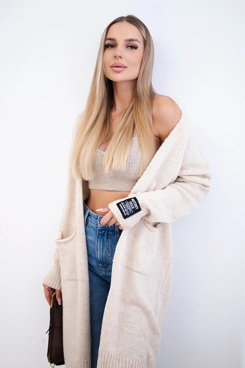 Cardigan with pockets IT - 52 / – Beige цвет / color | Lexline Fashion