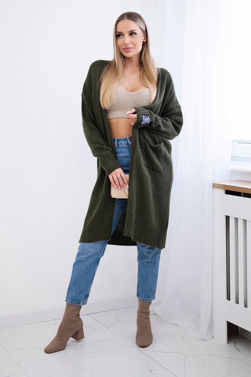 Cardigan with pockets IT - 52 / – Khaki цвет / color | Lexline Fashion