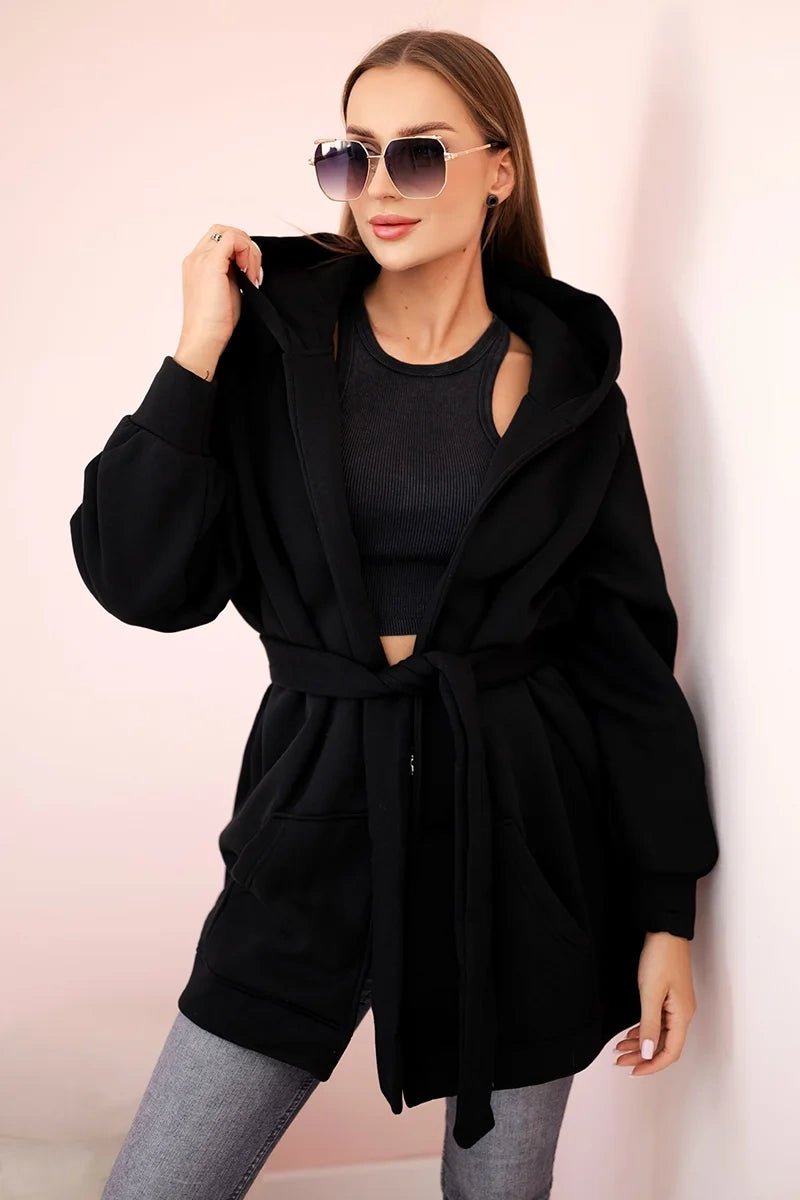 Coat with hoodie 9364 / – Black цвет / color | Lexline Fashion