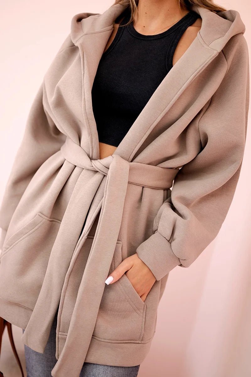 Coat with hoodie 9364 / – Dark || beige цвет / color | Lexline Fashion