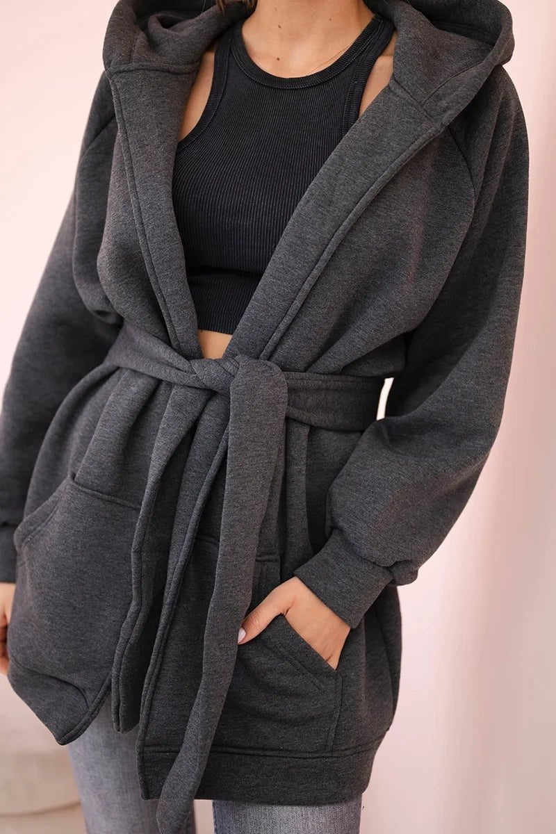 Coat with hoodie 9364 / – Graphite цвет / color | Lexline Fashion