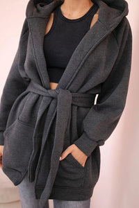 Coat with hoodie 9364 / – Graphite цвет / color | Lexline Fashion