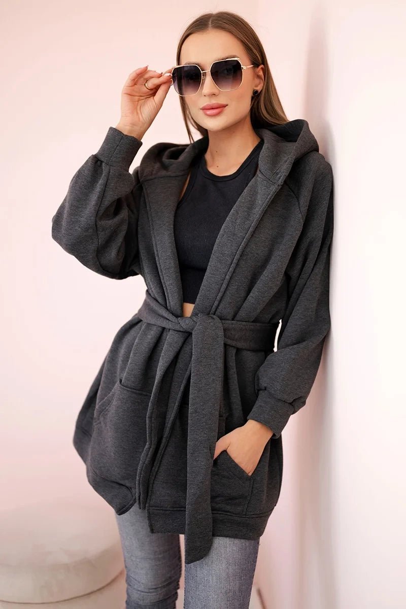 Coat with hoodie 9364 / – Graphite цвет / color | Lexline Fashion