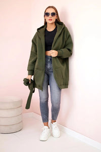 Coat with hoodie 9364 / – Khaki цвет / color | Lexline Fashion