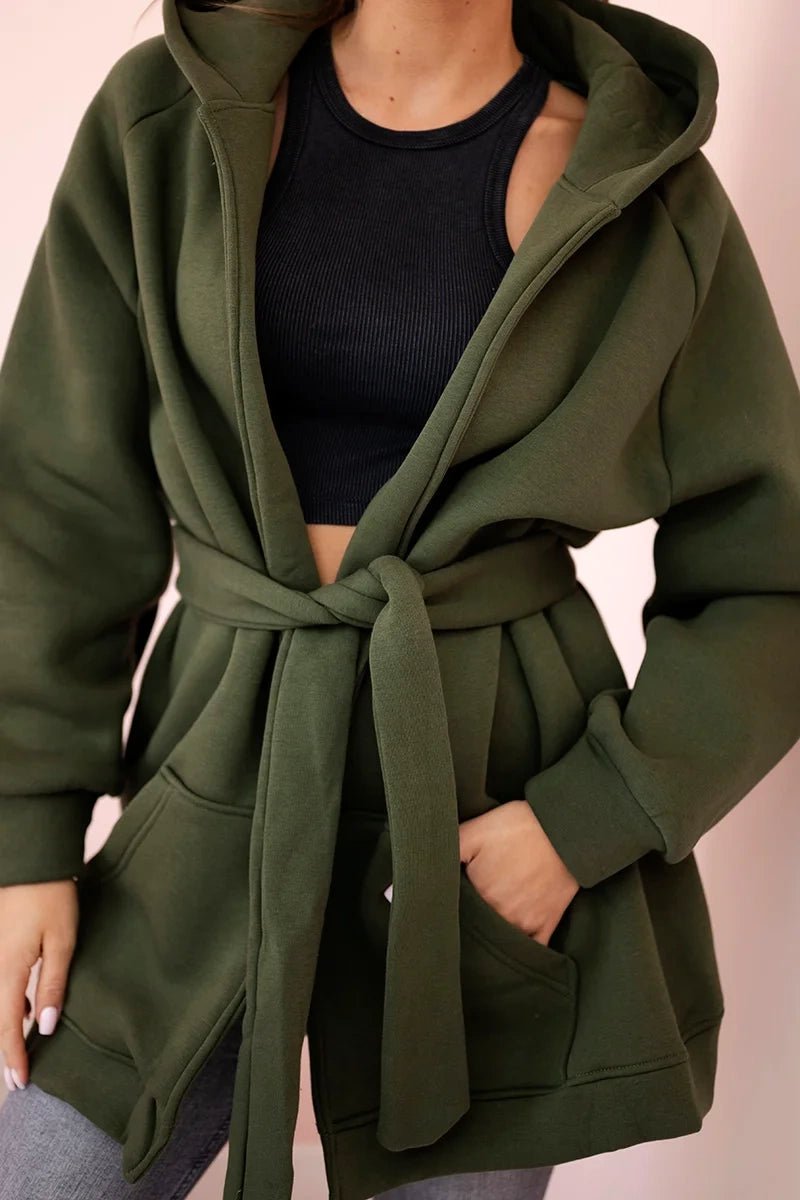Coat with hoodie 9364 / – Khaki цвет / color | Lexline Fashion