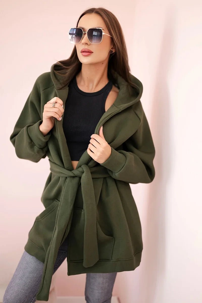 Coat with hoodie 9364 / – Khaki цвет / color | Lexline Fashion