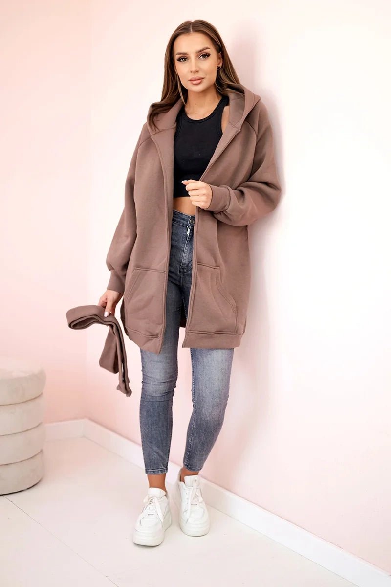Coat with hoodie 9364 / – Mocca цвет / color | Lexline Fashion