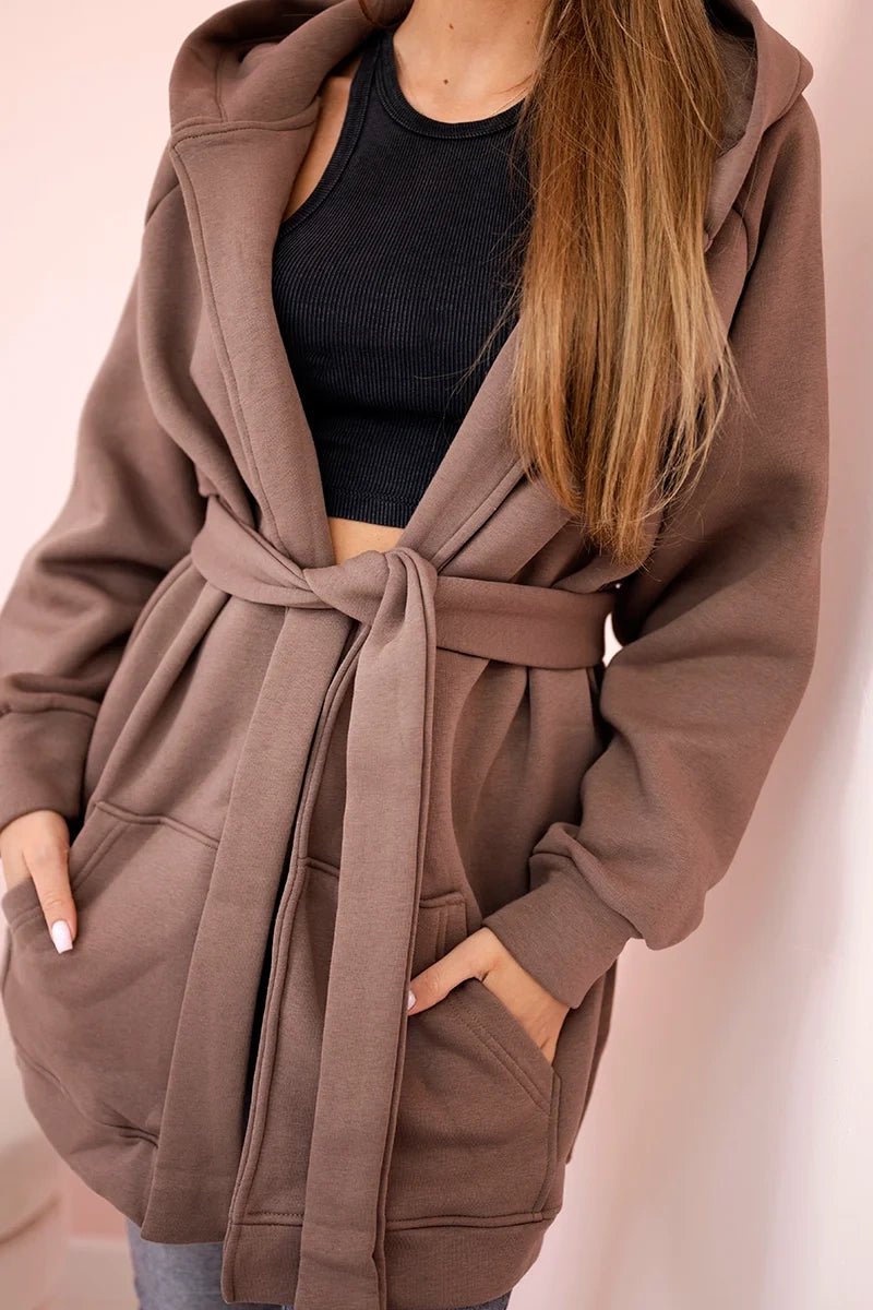 Coat with hoodie 9364 / – Mocca цвет / color | Lexline Fashion