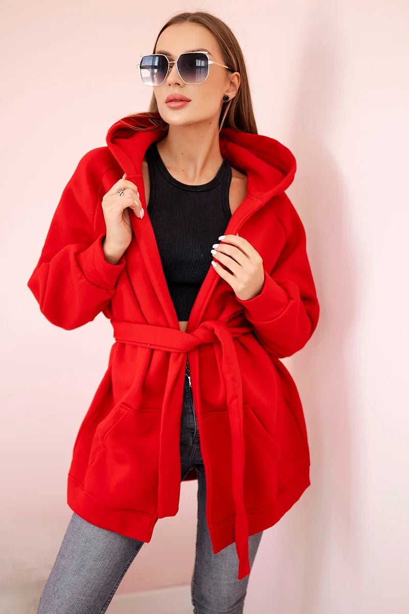 Coat with hoodie 9364 / – Red цвет / color | Lexline Fashion