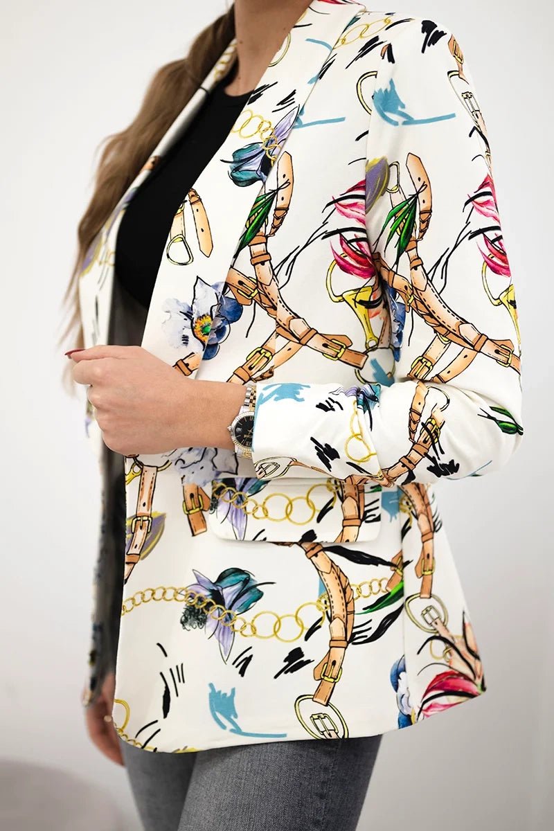 Cotton blazer with print 5478 / – Ecru цвет / color | Lexline Fashion