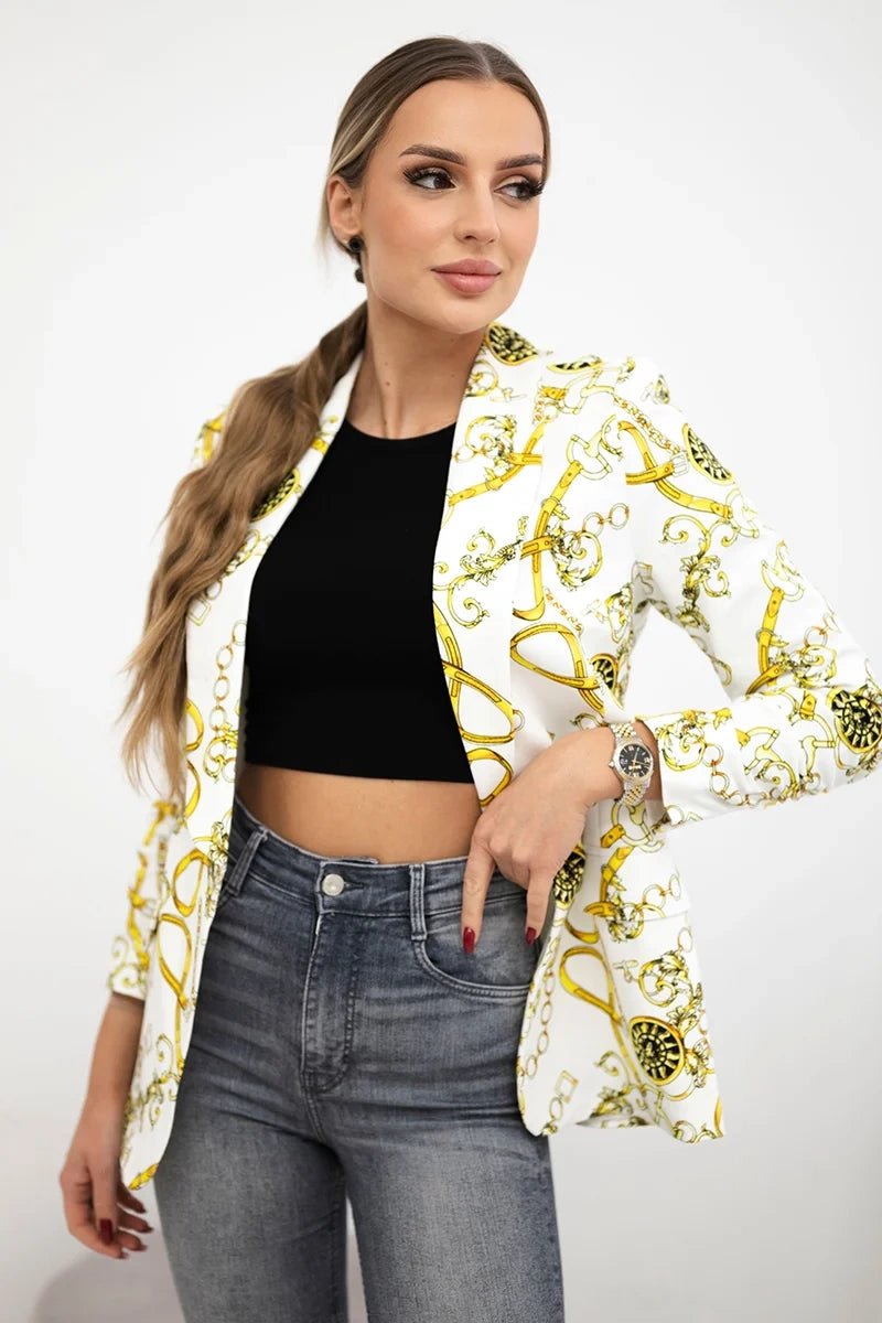 Cotton blazer with print 5478 / – Yellow цвет / color | Lexline Fashion