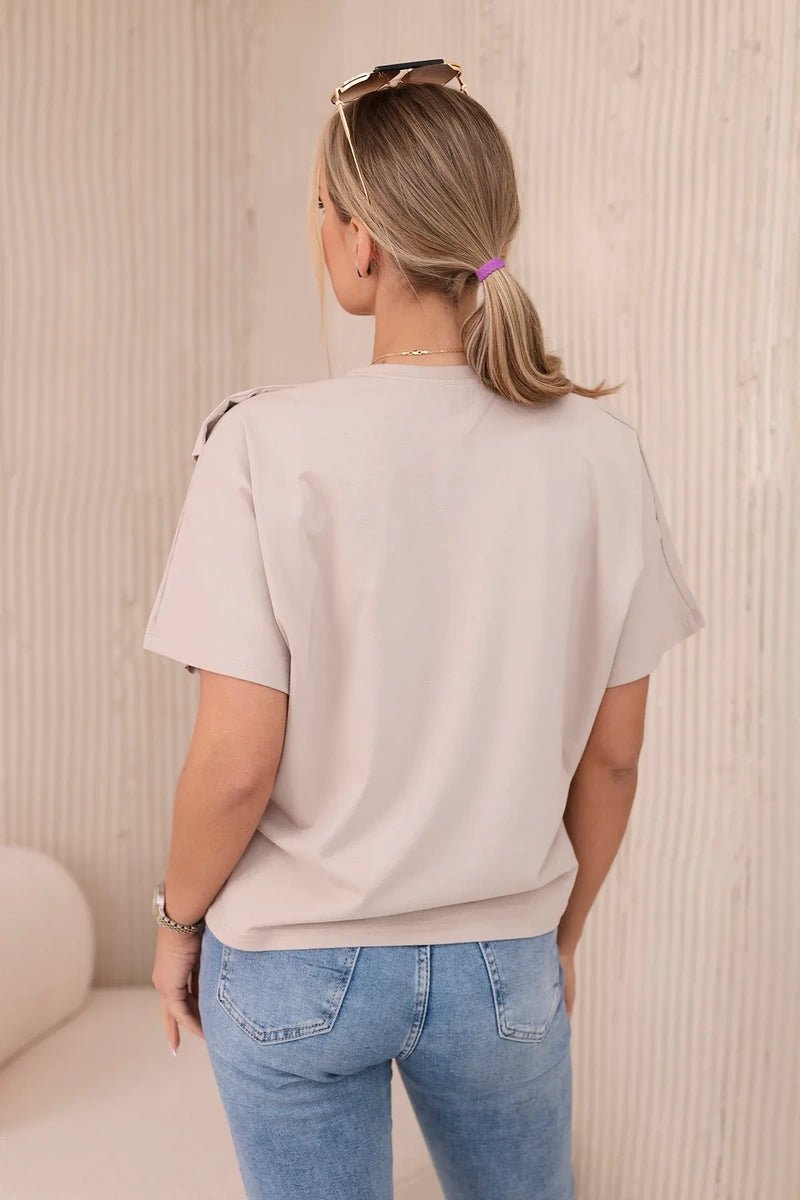 Cotton blouse with a decorative bow 9823 / – Beige цвет / color | Lexline Fashion