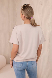 Cotton blouse with a decorative bow 9823 / – Beige цвет / color | Lexline Fashion